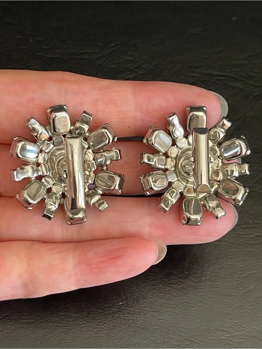 Vintage silver tone rhinestone cuff Links.